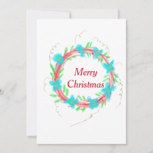 Merry Christmas blue red garland watercolor holida Holiday Card