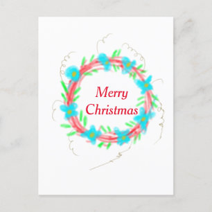Merry Christmas blue red garland watercolor holida Postcard