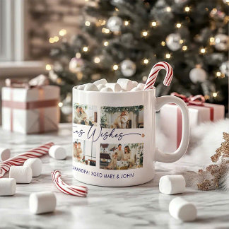 Merry Christmas Blue Script Custom Photo Collage  Coffee Mug