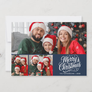 Merry Christmas Blue Script Family Photo Holiday Card