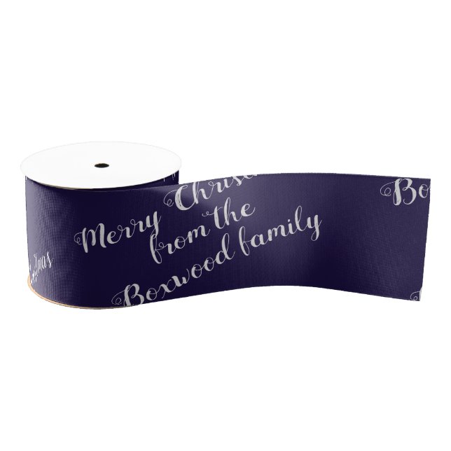 Merry Christmas Blue Seasonal Greeting Custom Text Grosgrain Ribbon (Spool)