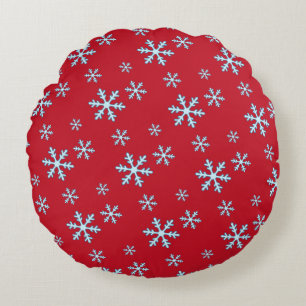 Merry Christmas Blue Snowflake Holiday Winter Round Cushion