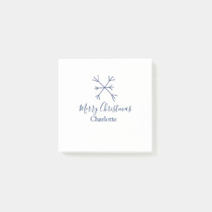 Merry Christmas blue snowflakes add name holidays Post-it Notes
