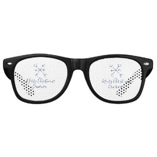 Merry Christmas blue snowflakes add name holidays Retro Sunglasses
