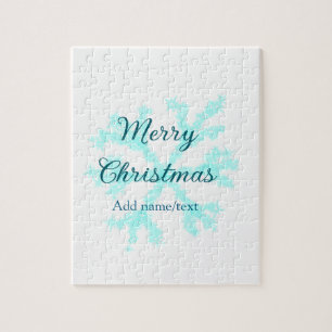 Merry Christmas blue snowflakes glitter sparkle na Jigsaw Puzzle