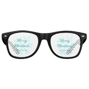 Merry Christmas blue snowflakes glitter sparkle na Retro Sunglasses