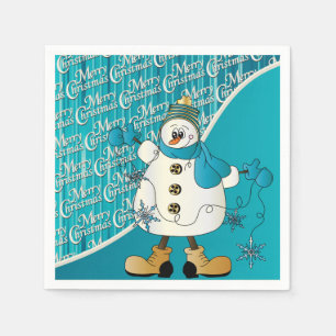 Merry Christmas Blue Snowman Napkin