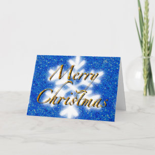 Merry Christmas, blue sparkle snowflake Card