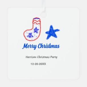 Merry Christmas blue star red stockings name date  Metal Tree Decoration