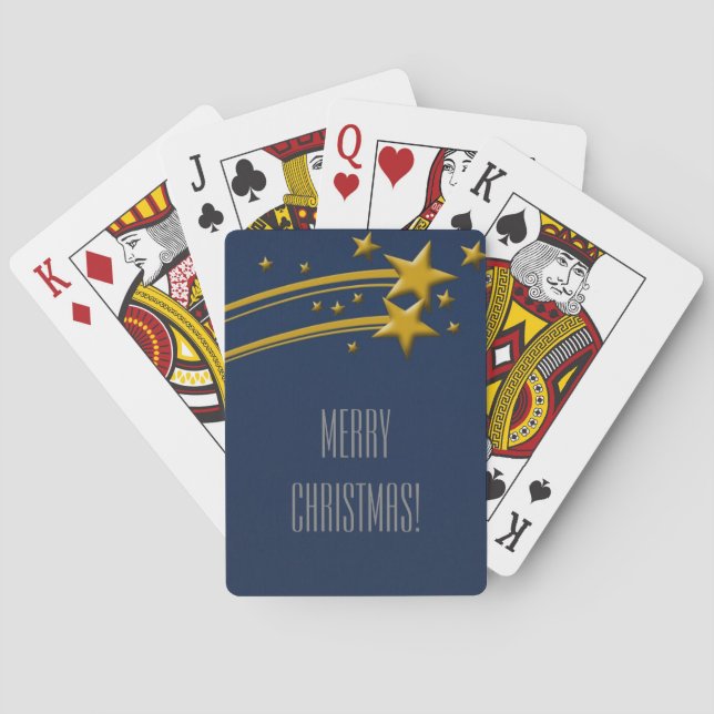 Merry Christmas! Blue Starry Night Golden Stars Playing Cards (Back)