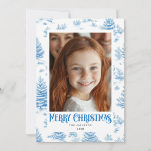 Merry Christmas Blue Toile Holiday Design Card