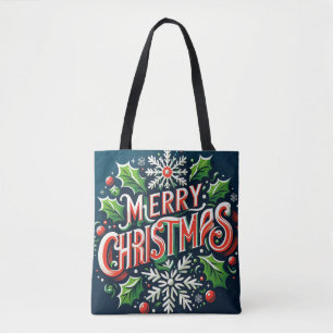 Merry Christmas Blue Tote Bag