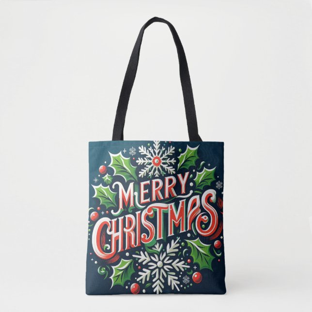 Merry Christmas Blue Tote Bag (Front)