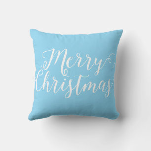 Merry Christmas Blue White Christmas Cushion