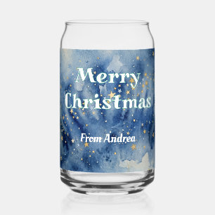 merry christmas blue white stars watercolor yellow can glass