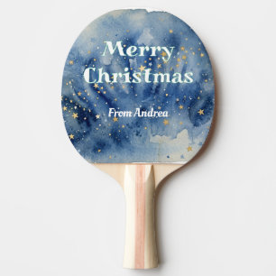 merry christmas blue white stars watercolor yellow ping pong paddle