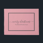 Merry Christmas blush pink family name Doormat<br><div class="desc">Elegant Merry Christmas Doormat with a dark grey script on a blush pink background. Personalise with your family name or text.</div>