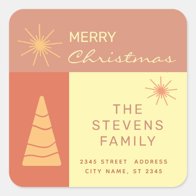Merry Christmas boho cheerful colour block holiday Square Sticker (Front)