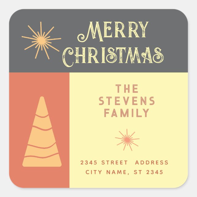 Merry Christmas boho cheerful colour block  Square Sticker (Front)