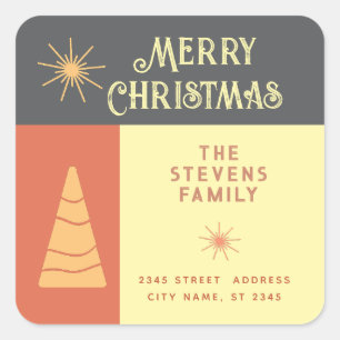 Merry Christmas boho cheerful colour block  Square Sticker