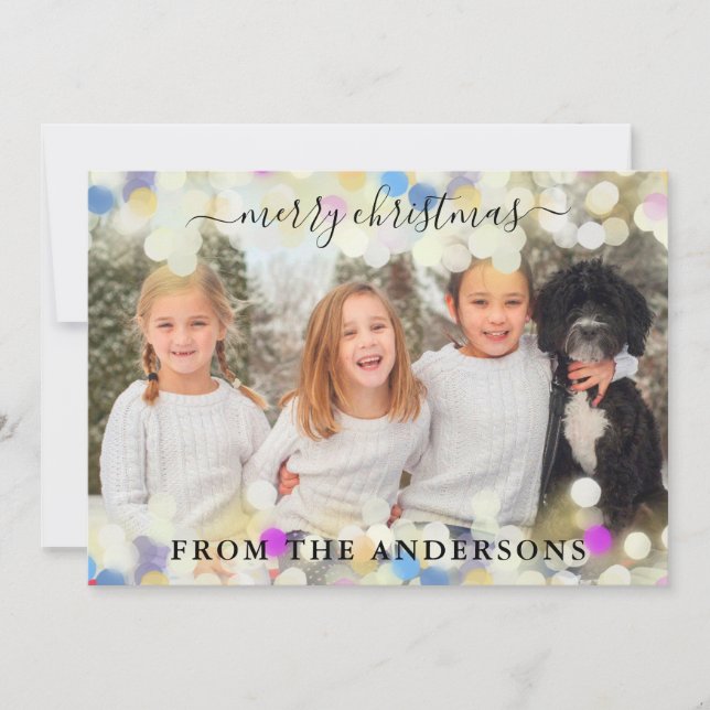 Merry Christmas Bokeh Light Holiday Card (Front)