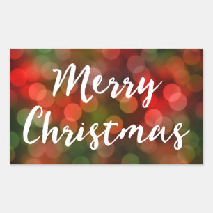 Merry Christmas Bokeh Lights Rectangular Sticker