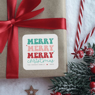 Merry Christmas Bold Colourful Red Heart Square Sticker