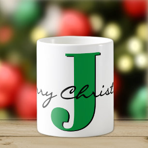 Merry Christmas Bold Green Initial 11oz Classic Coffee Mug