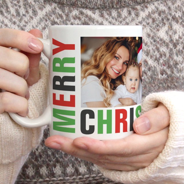 "Merry Christmas" Bold Letters and Photos Holiday Coffee Mug (Creator Uploaded)