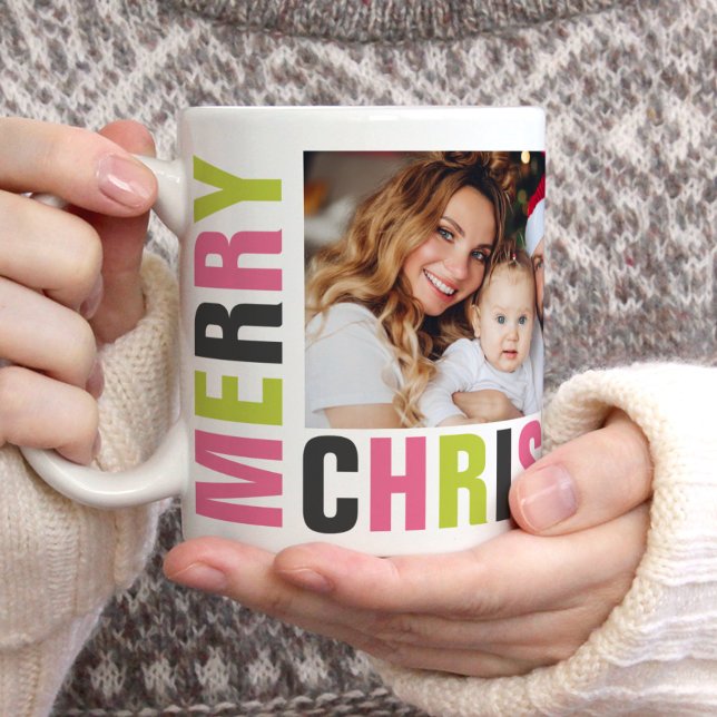 "Merry Christmas" Bold Letters and Photos Holiday Coffee Mug (Creator Uploaded)
