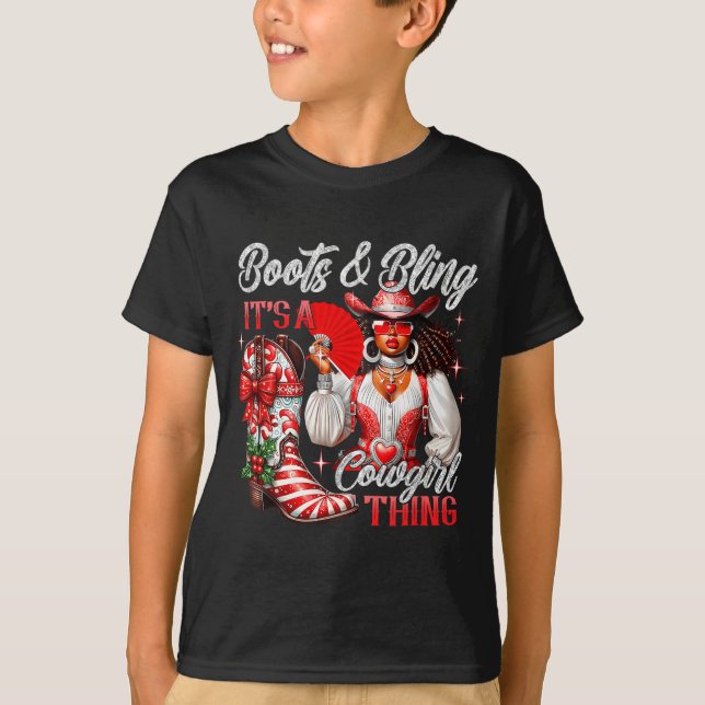 Merry Christmas Boots &amp; Bling Its A Cowgirl Th T-Shirt (Front)