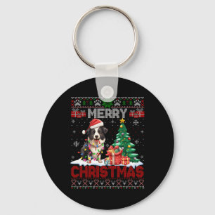 Merry Christmas Border Collie Dog Lovers Ugly Xmas Key Ring