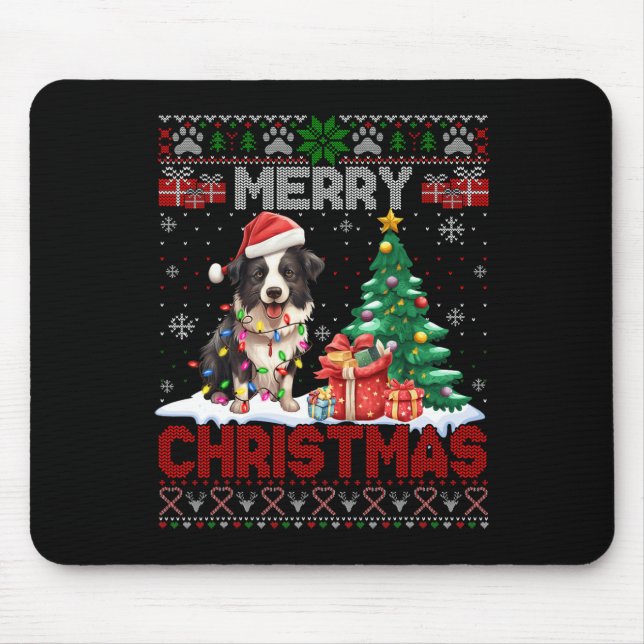 Merry Christmas Border Collie Dog Lovers Ugly Xmas Mouse Pad (Front)