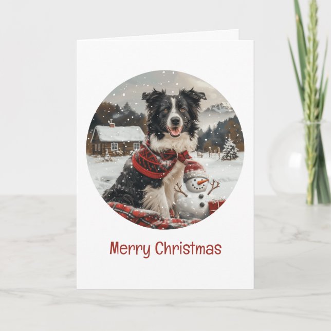 Merry Christmas Border Collie Dog Snowman Card (Front)