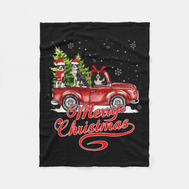 Merry Christmas Border Collie Dogs Santa Reindeer  Fleece Blanket (Front)