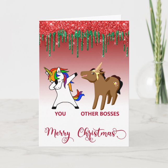Merry Christmas Boss Unicorn Horse Funny Card (Front)
