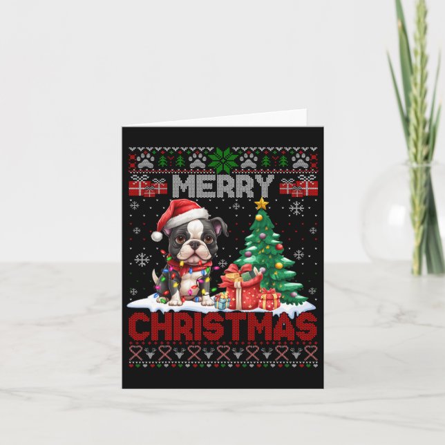 Merry Christmas Boston Terrier Dog Lovers Ugly Xma Card (Front)
