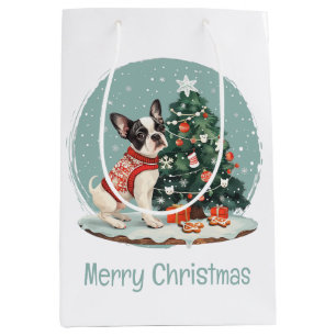 Merry Christmas Boston Terrier Dog Medium Gift Bag