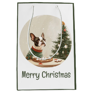 Merry Christmas Boston Terrier Dog Medium Gift Bag