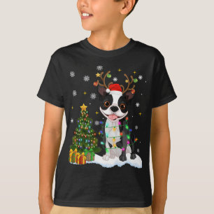 Merry Christmas Boston Terrier Dog Xmas Lights Tre T-Shirt
