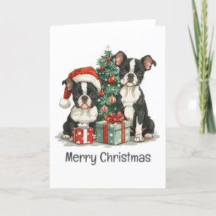 Merry Christmas Boston Terrier Dogs Holiday Card