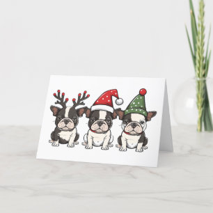 Merry Christmas Boston Terrier Dogs Holiday Card