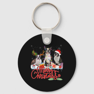Merry Christmas Boston Terrier Santa Reindeer Ligh Key Ring