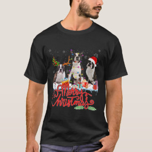 Merry Christmas Boston Terrier Santa Reindeer Ligh T-Shirt