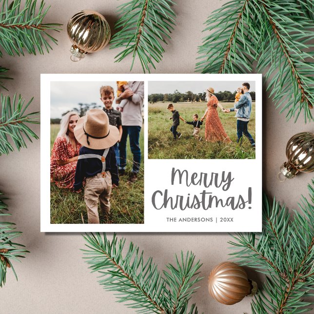 Merry Christmas Botanical Bird Two Photo Family Holiday Card (Merry Christmas Botanical Bird Two Photo Family Holiday Card)