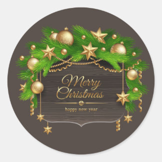 Merry Christmas Botanical Design Classic Round Sticker