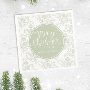 Merry Christmas Botanical Elegant Green Floral  Napkin