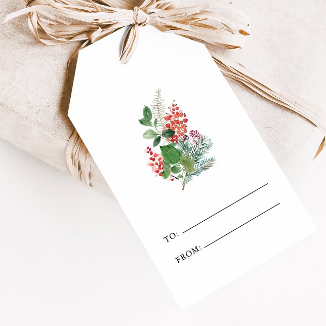 Merry Christmas Botanical Gift Tags (Festive Merry Christmas Holiday Watercolor Botanical Gift Tags
by Painted Paperie)