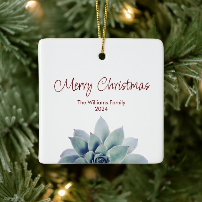 Merry Christmas Botanical Succulent   Ceramic Ornament (Tree)