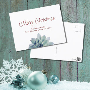 Merry Christmas Botanical Succulent   Holiday Postcard